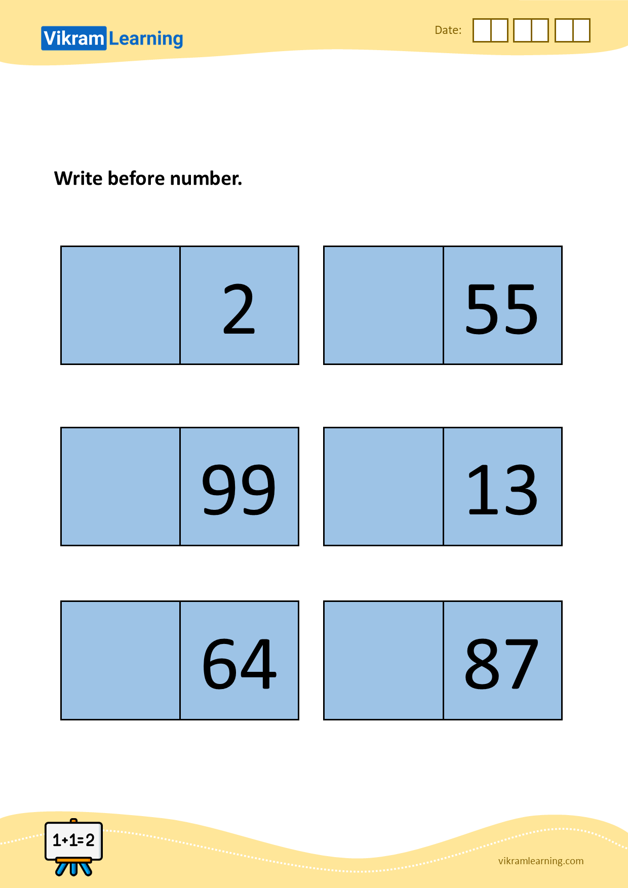 Download write before number 1 to 100 - 14 worksheets