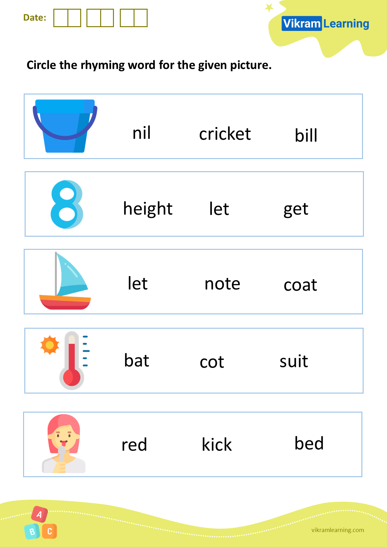 Download Circle The Rhyming Word For The Given Picture Worksheets Vikramlearning