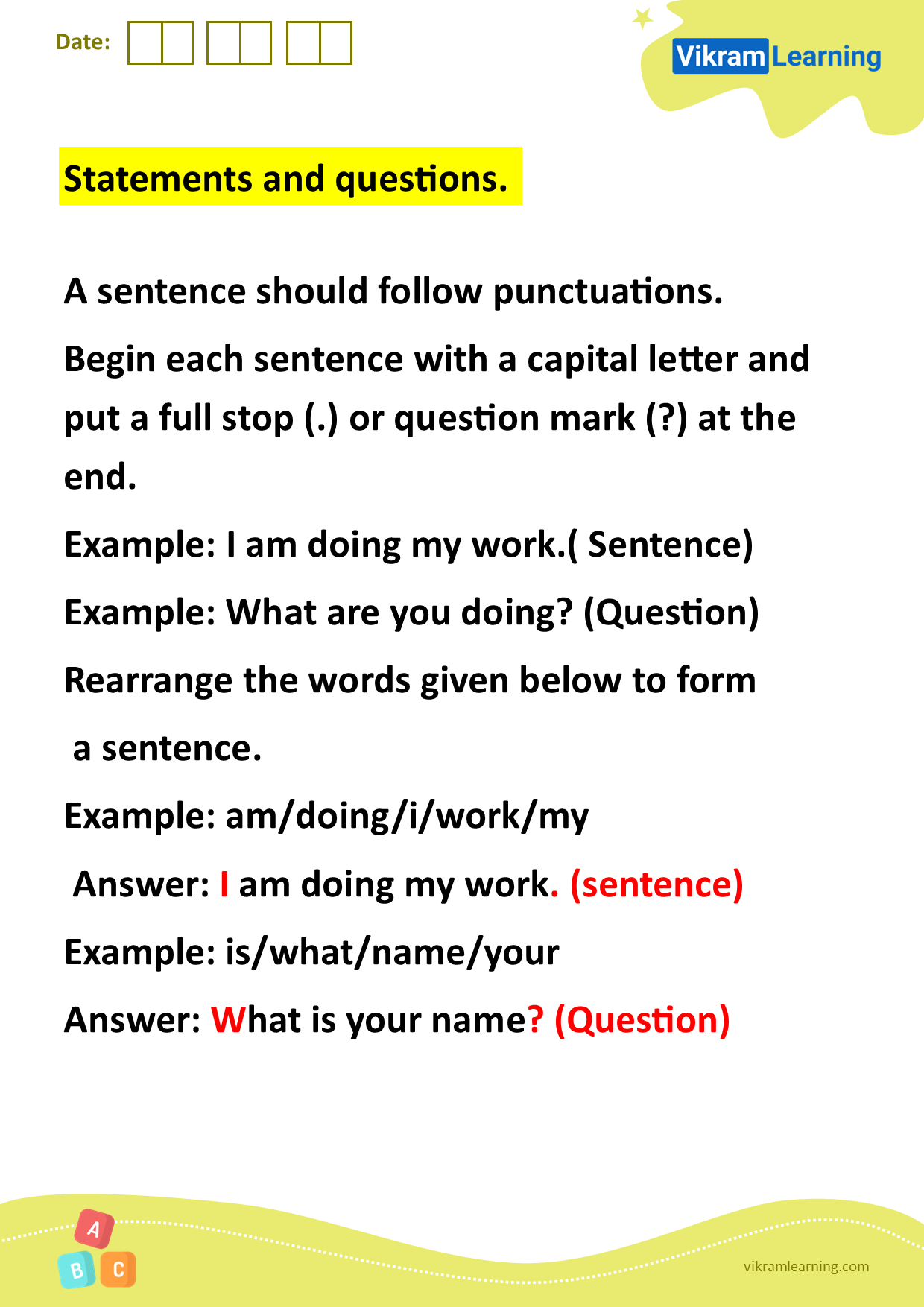 Download statements and questions worksheets