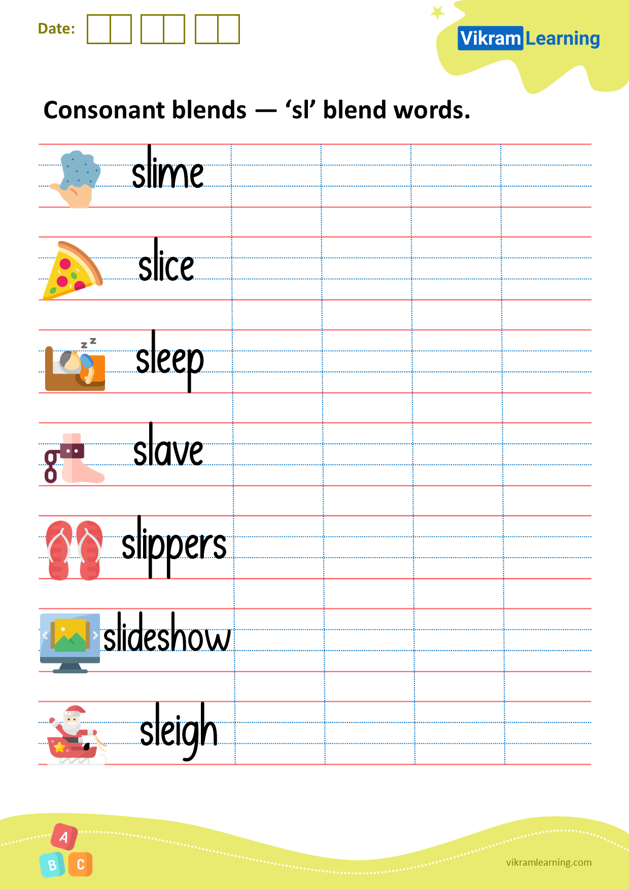 Download consonant blends — ‘sl’ blend words worksheets