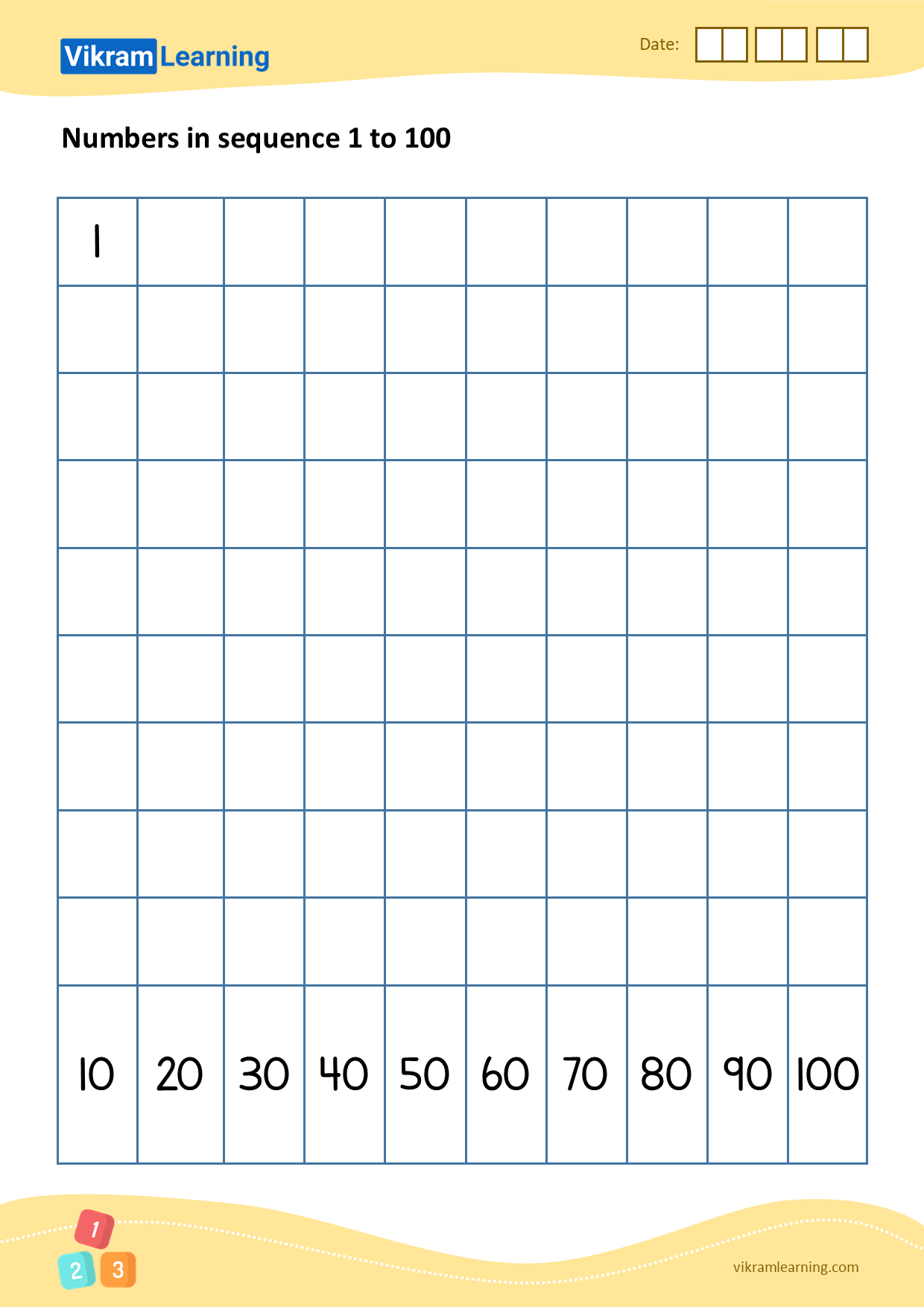 Download 09 - numbers in sequence 1 to 100 worksheets