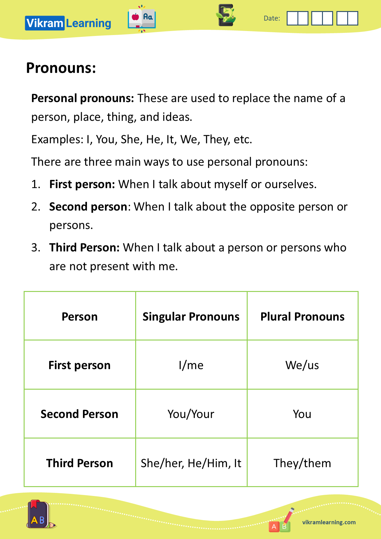 Download pronouns worksheets