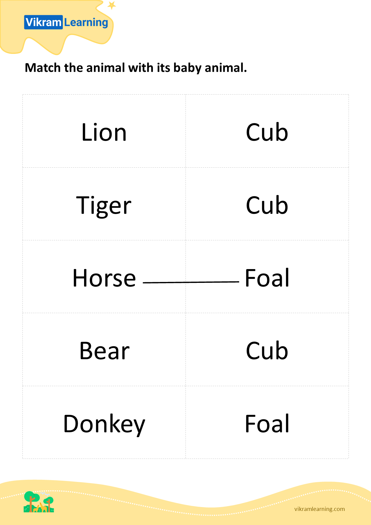 Download match the animal with its baby animal worksheets