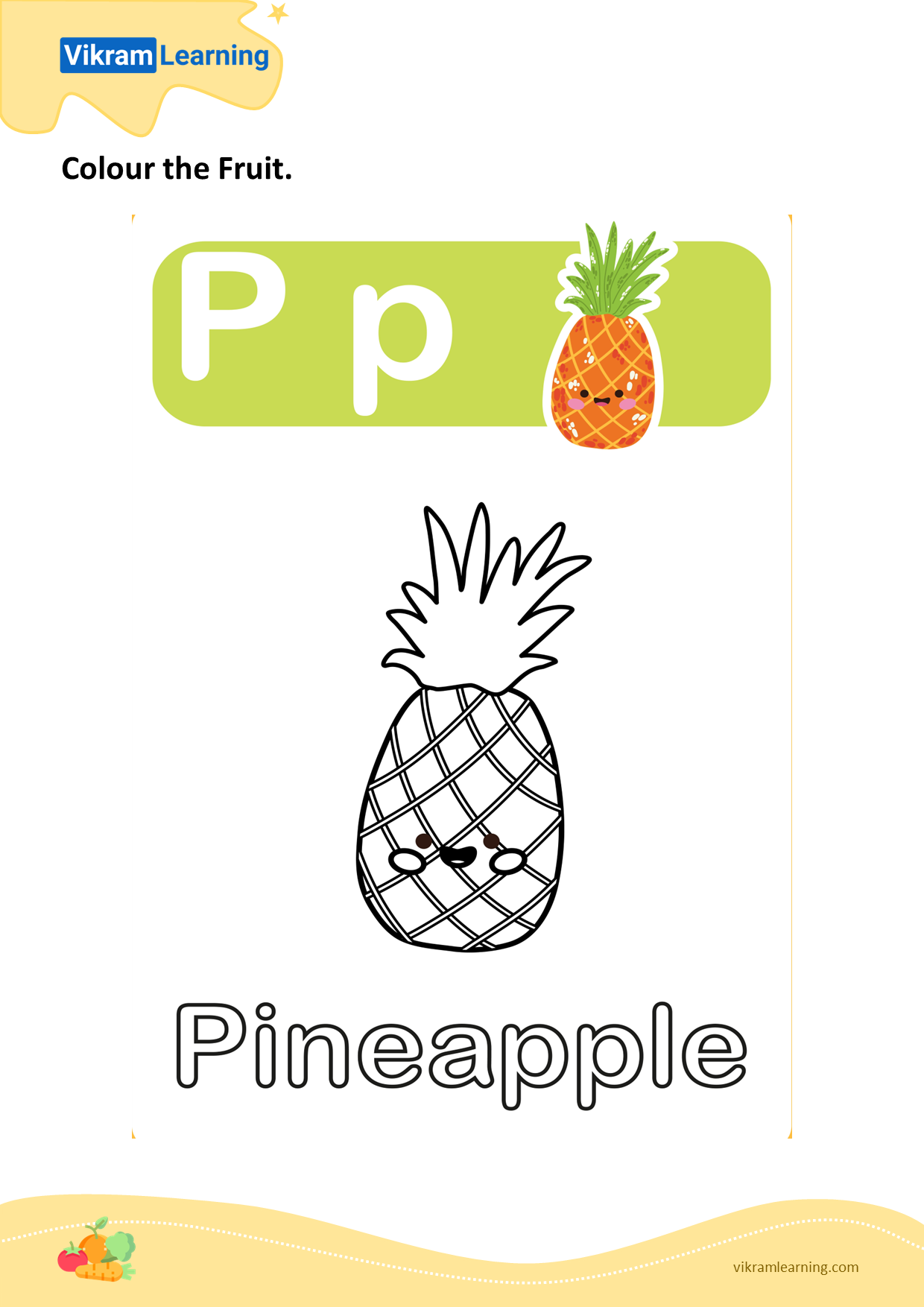 Download colour the fruit - pineapple worksheets