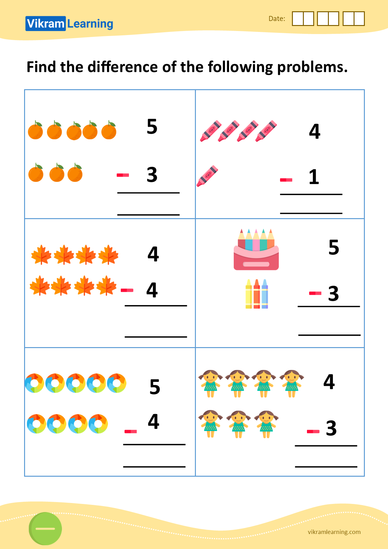 Download find the difference of the following problems worksheets