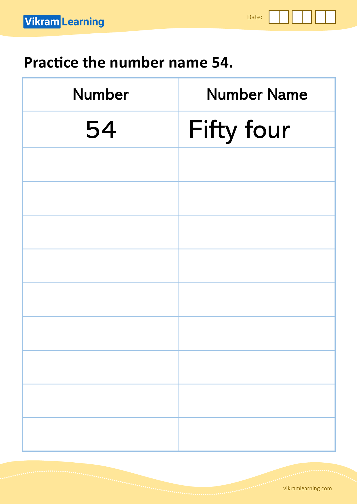 Download practice the number name 54 worksheets