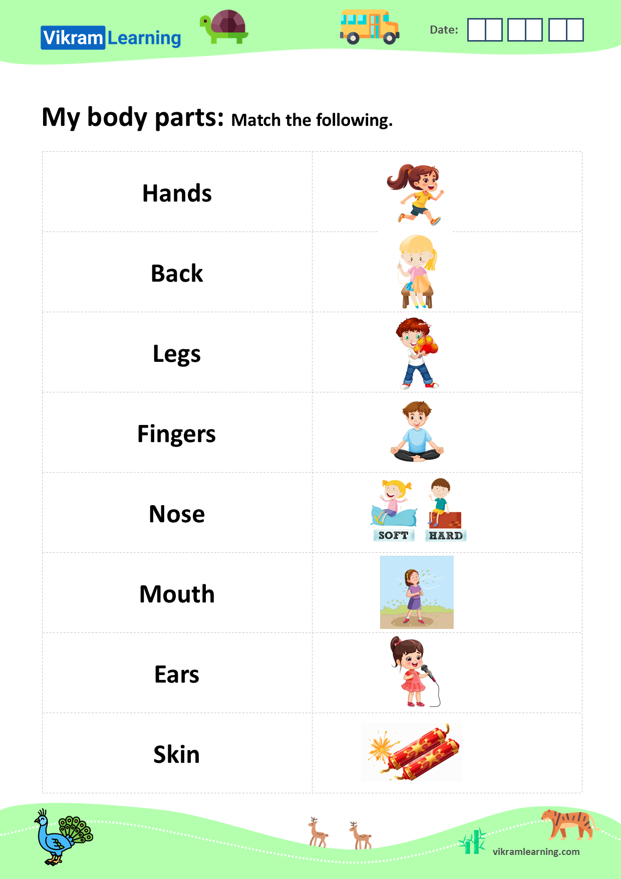 Download my body parts: external organs, sense organs, daily hygiene worksheets