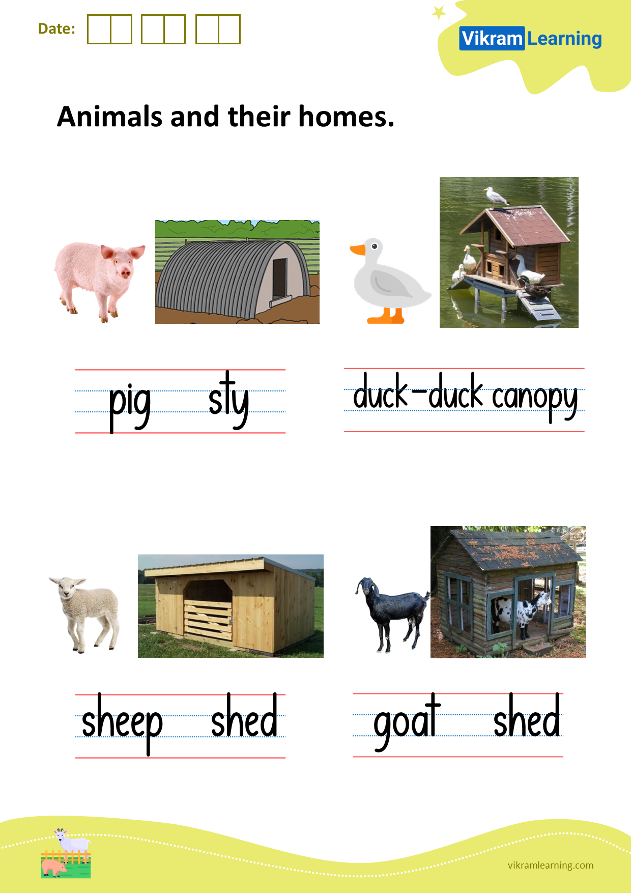 Download domestic animals worksheets for free 