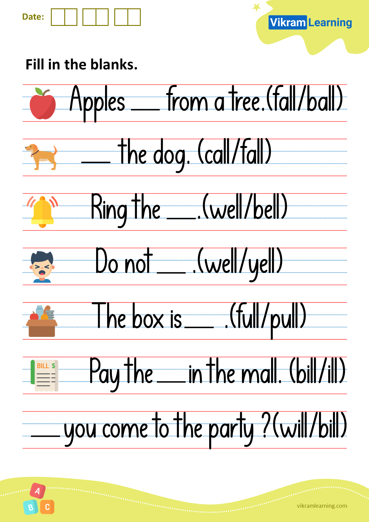 Download fill in the blanks worksheets | vikramlearning.com