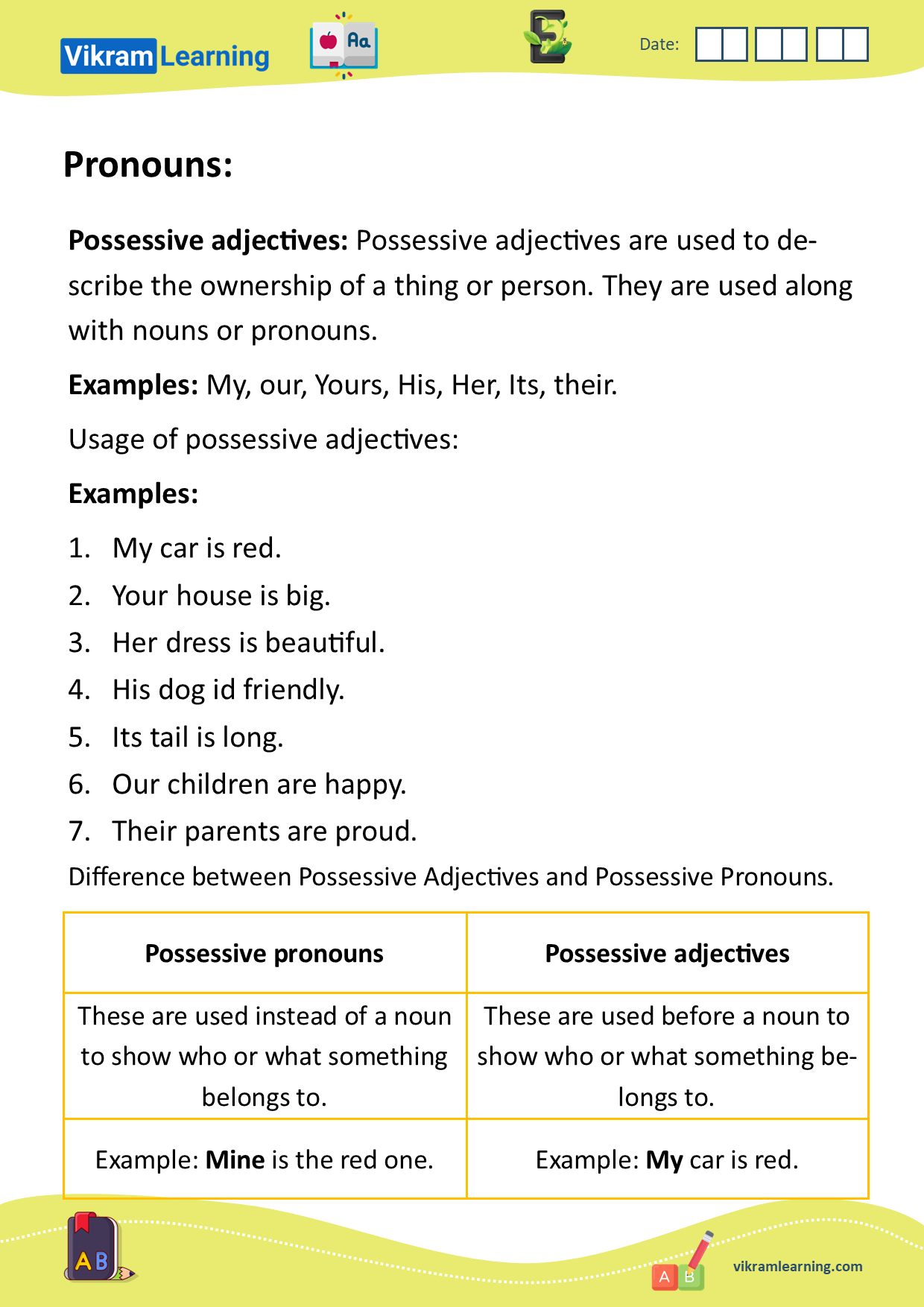 Download pronouns worksheets