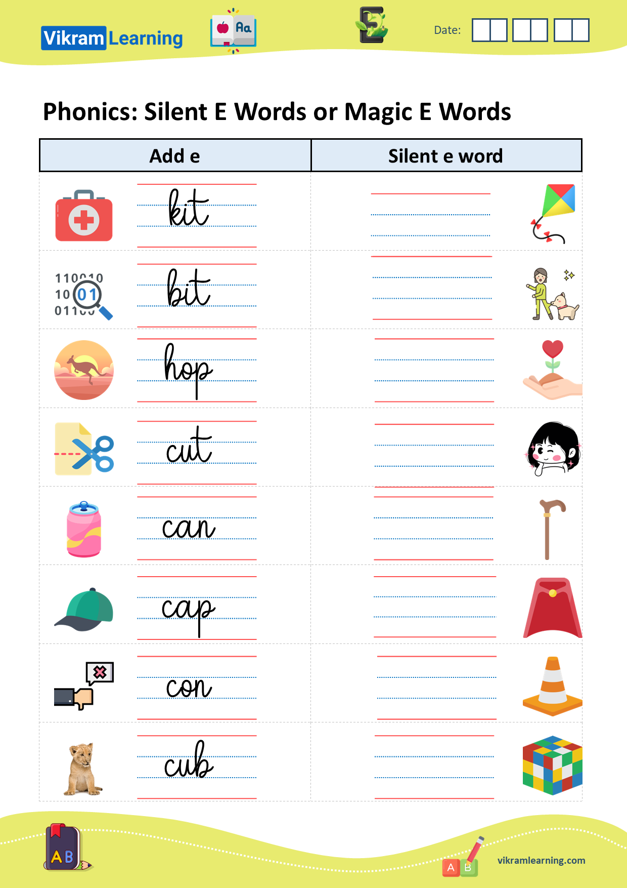 Download phonics silent e words or magic e words worksheets for free ...