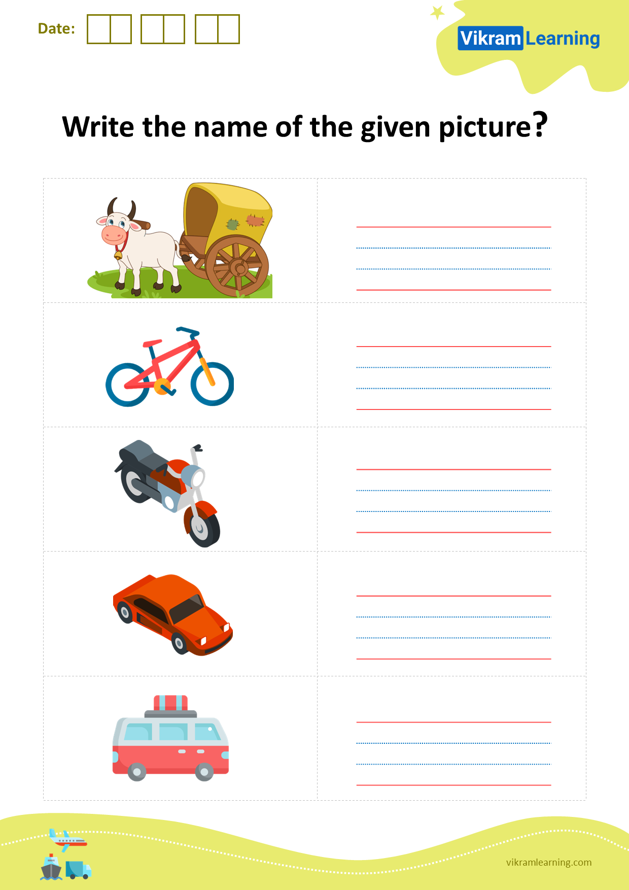 Download write the name of the given picture. worksheets