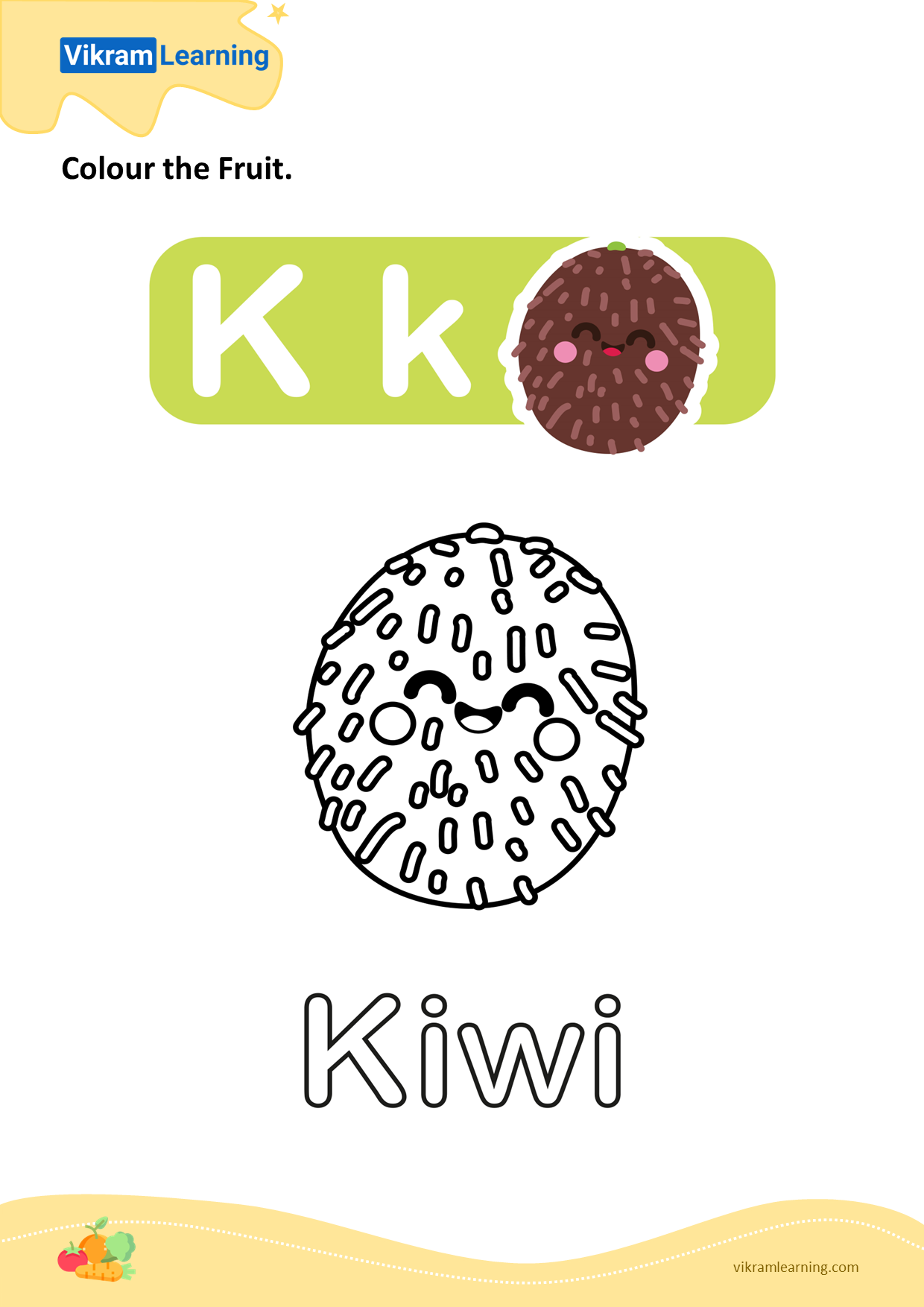 Download colour the fruit - kiwi worksheets
