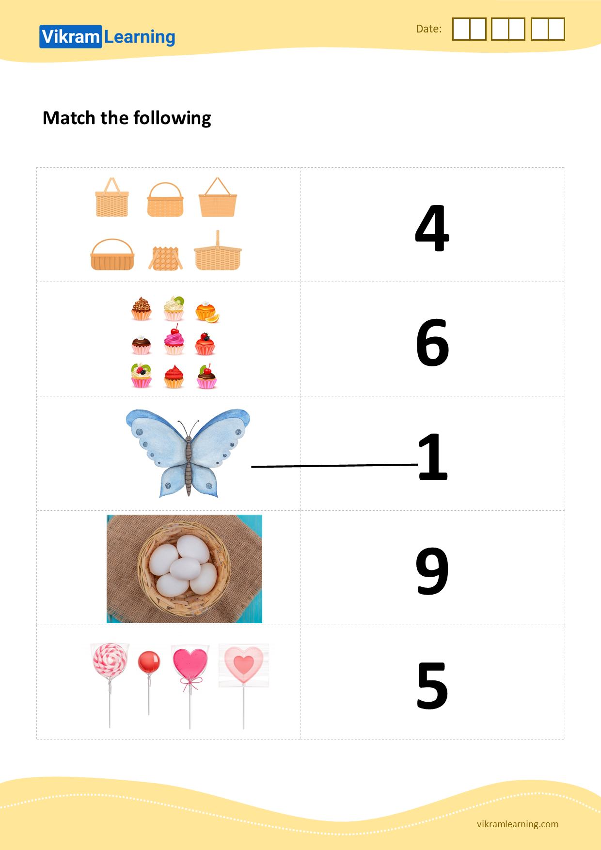 Download match the objects with the number worksheets