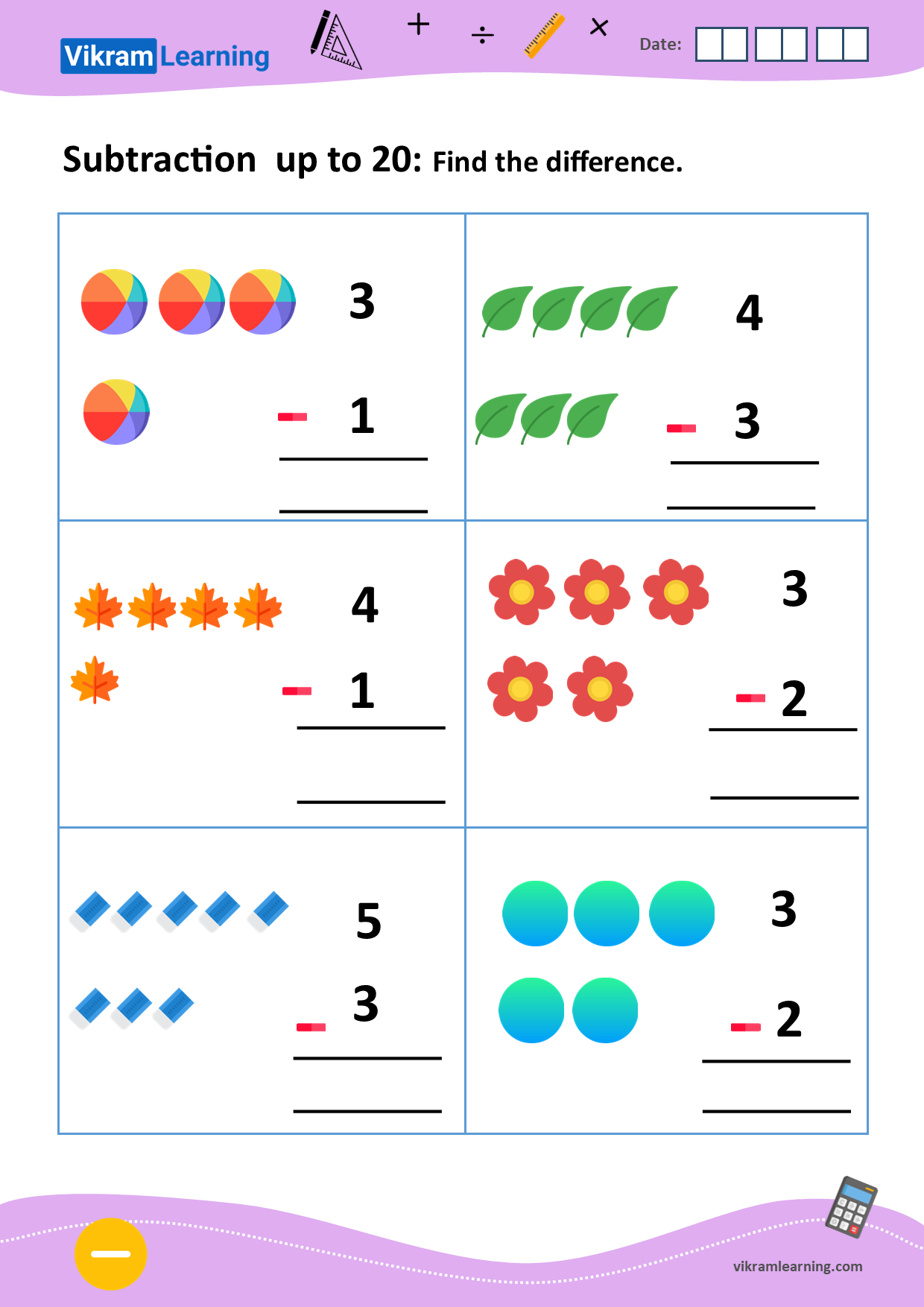 Download subtraction using pictures worksheets | vikramlearning.com