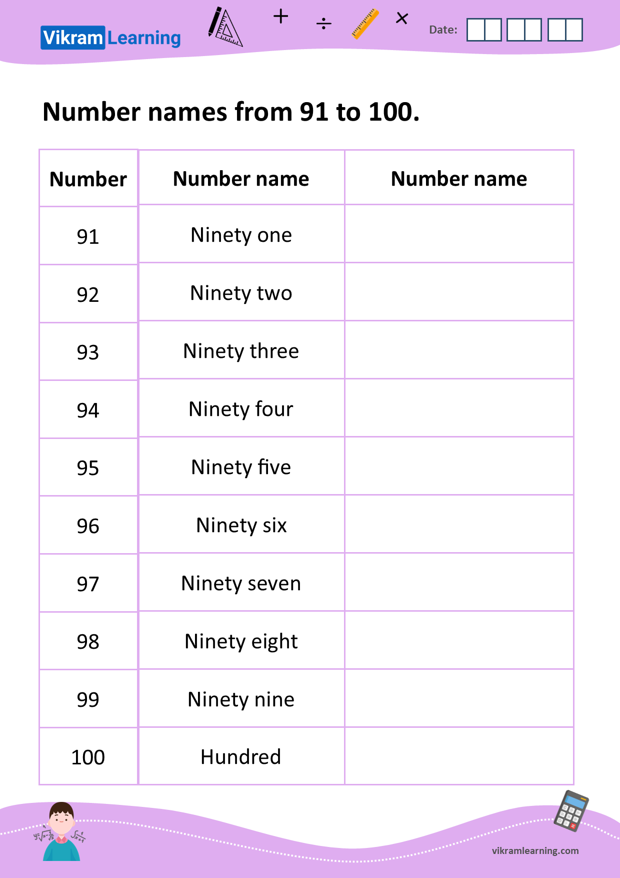Download numbers up to 100 worksheets