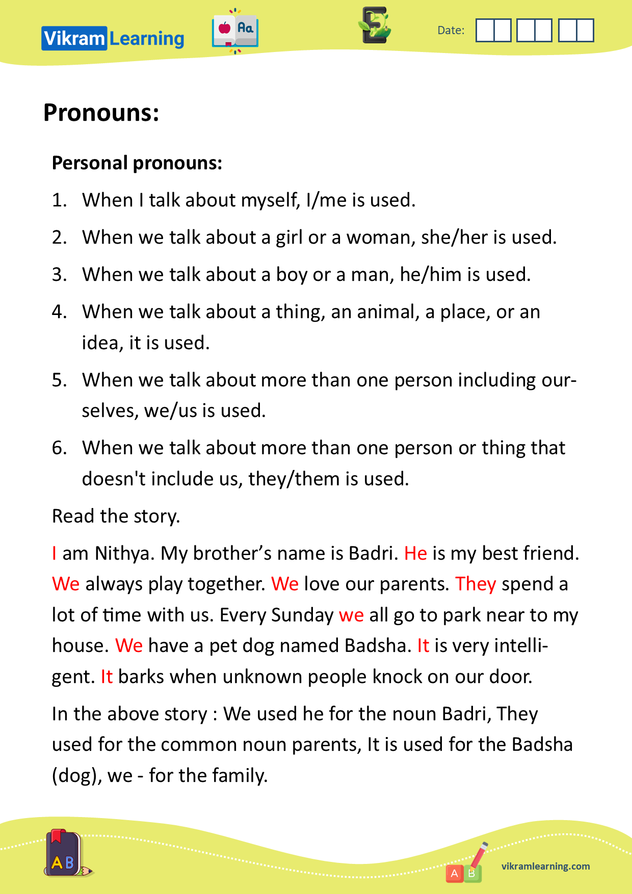 Download pronouns worksheets