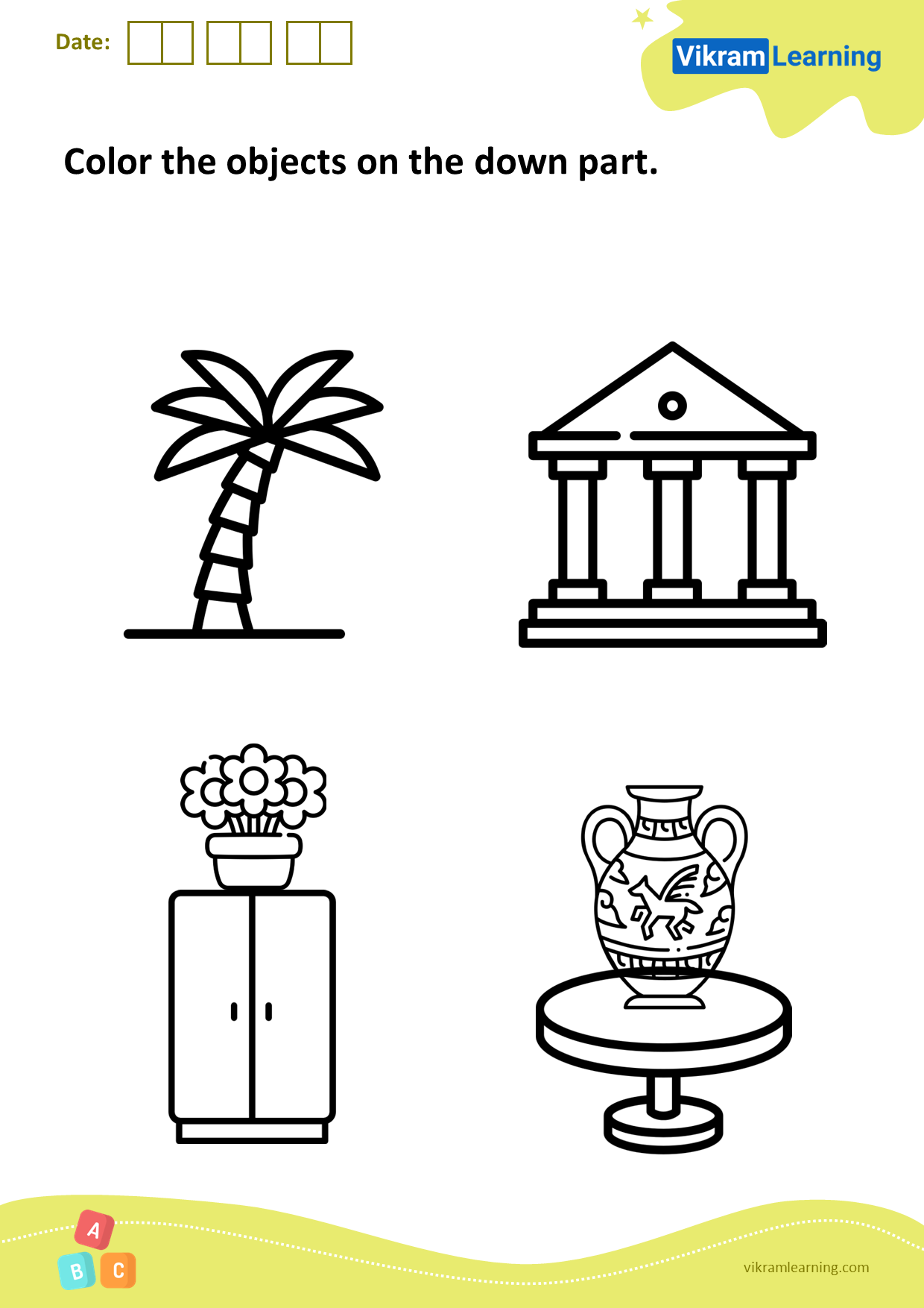Download color the objects on the down part worksheets
