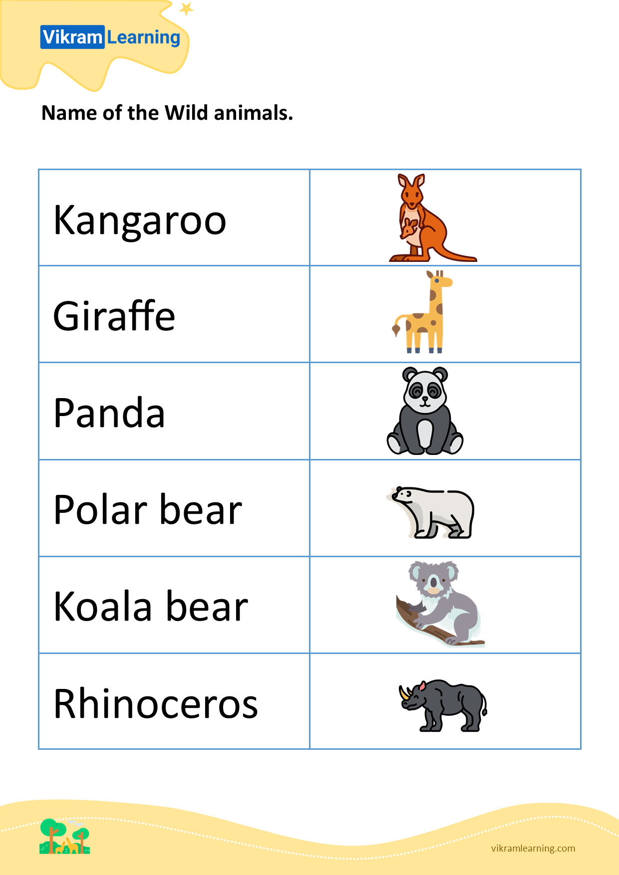 Download name of the wild animals - 2 worksheets 