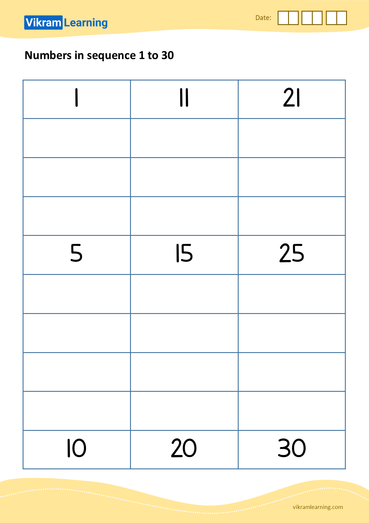 Download 05 - numbers in sequence 1 to 30 worksheets