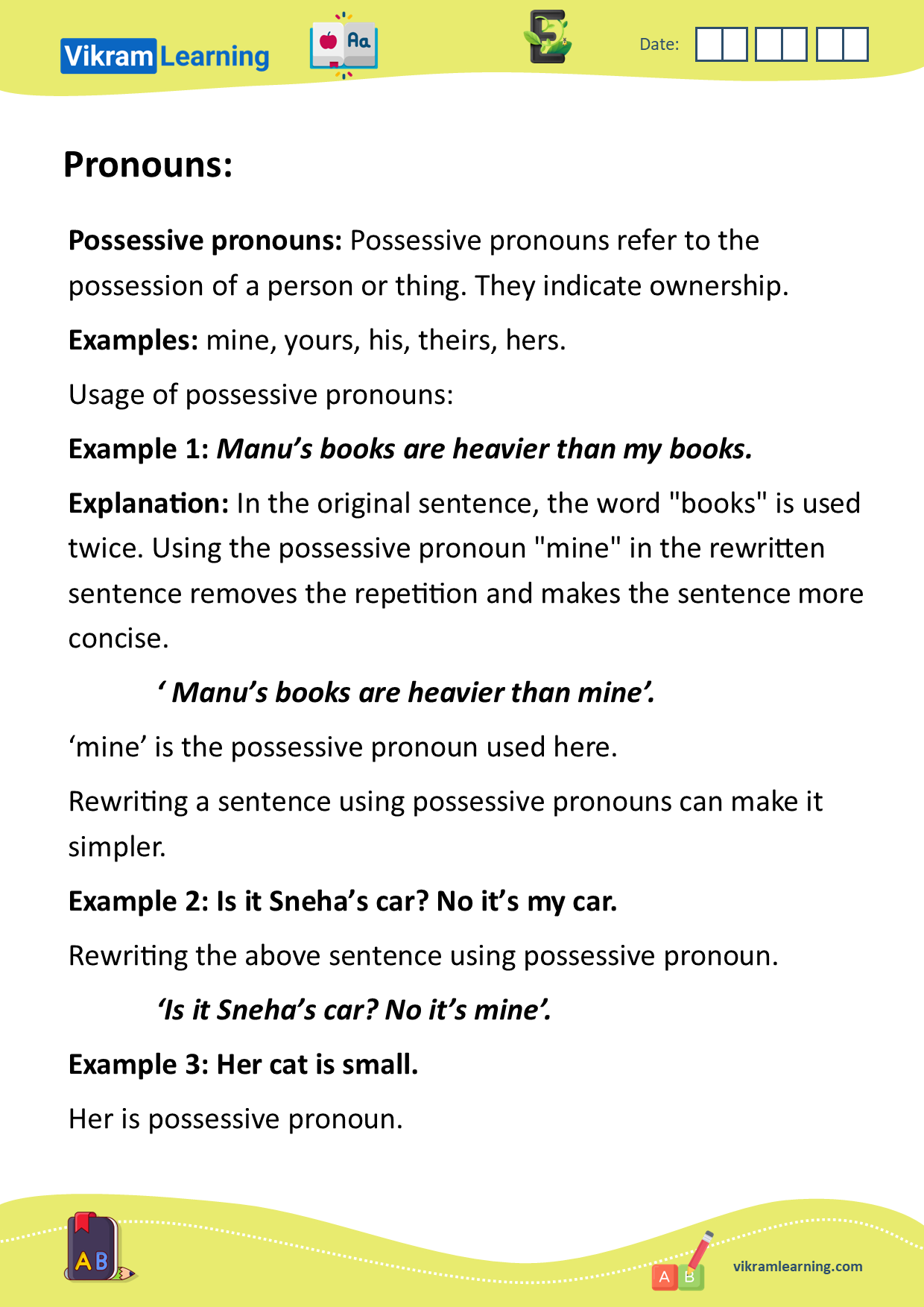 Download pronouns worksheets