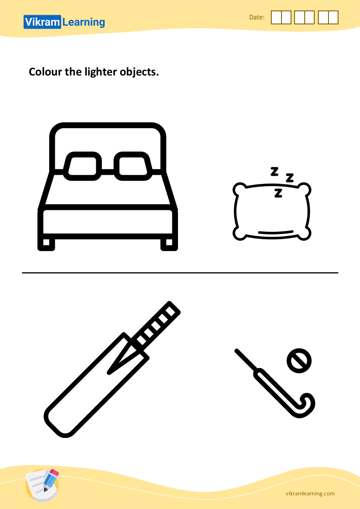 Download colour the lighter objects worksheets