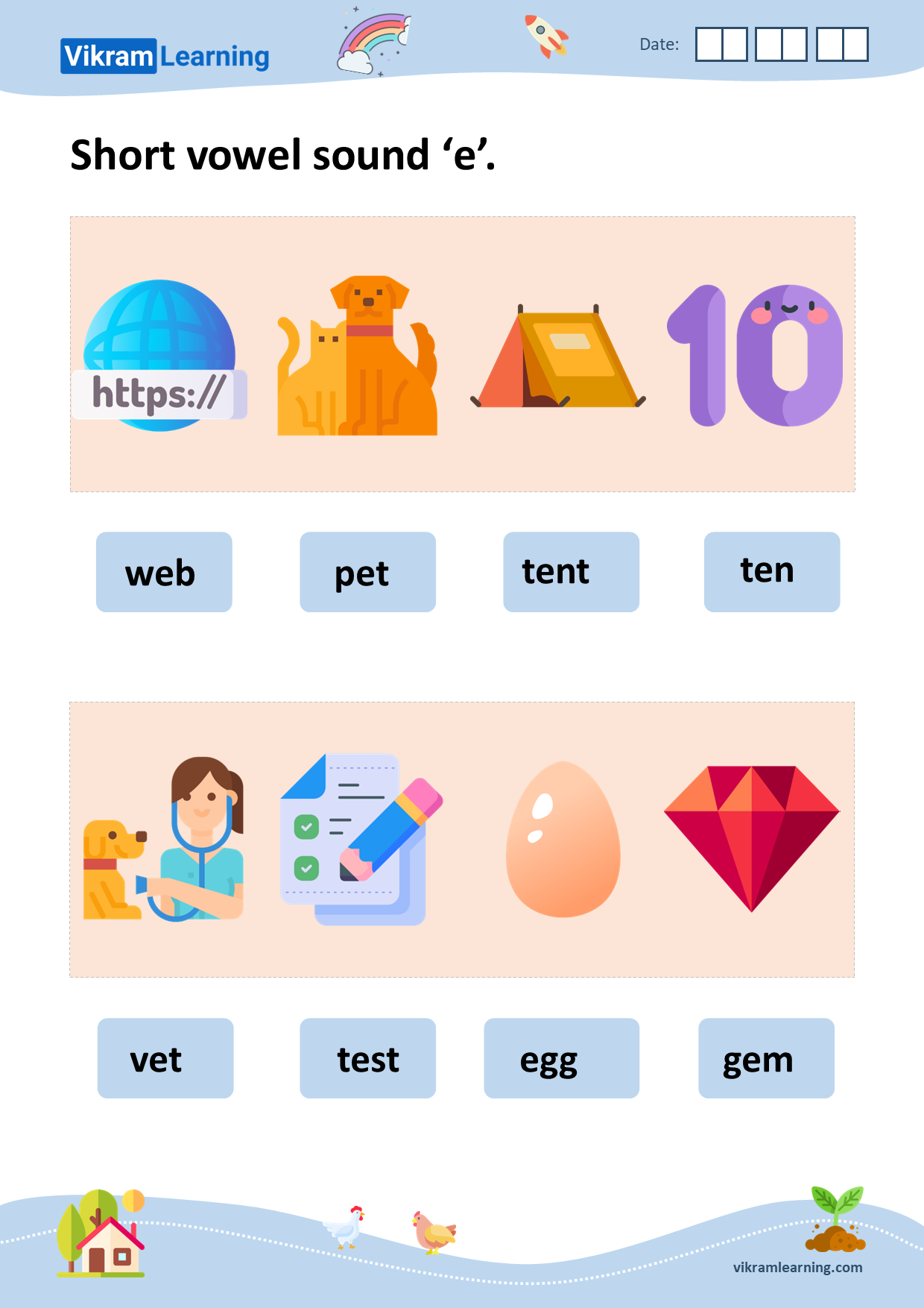 Download phonics short and long vowel sounds 'e' worksheets