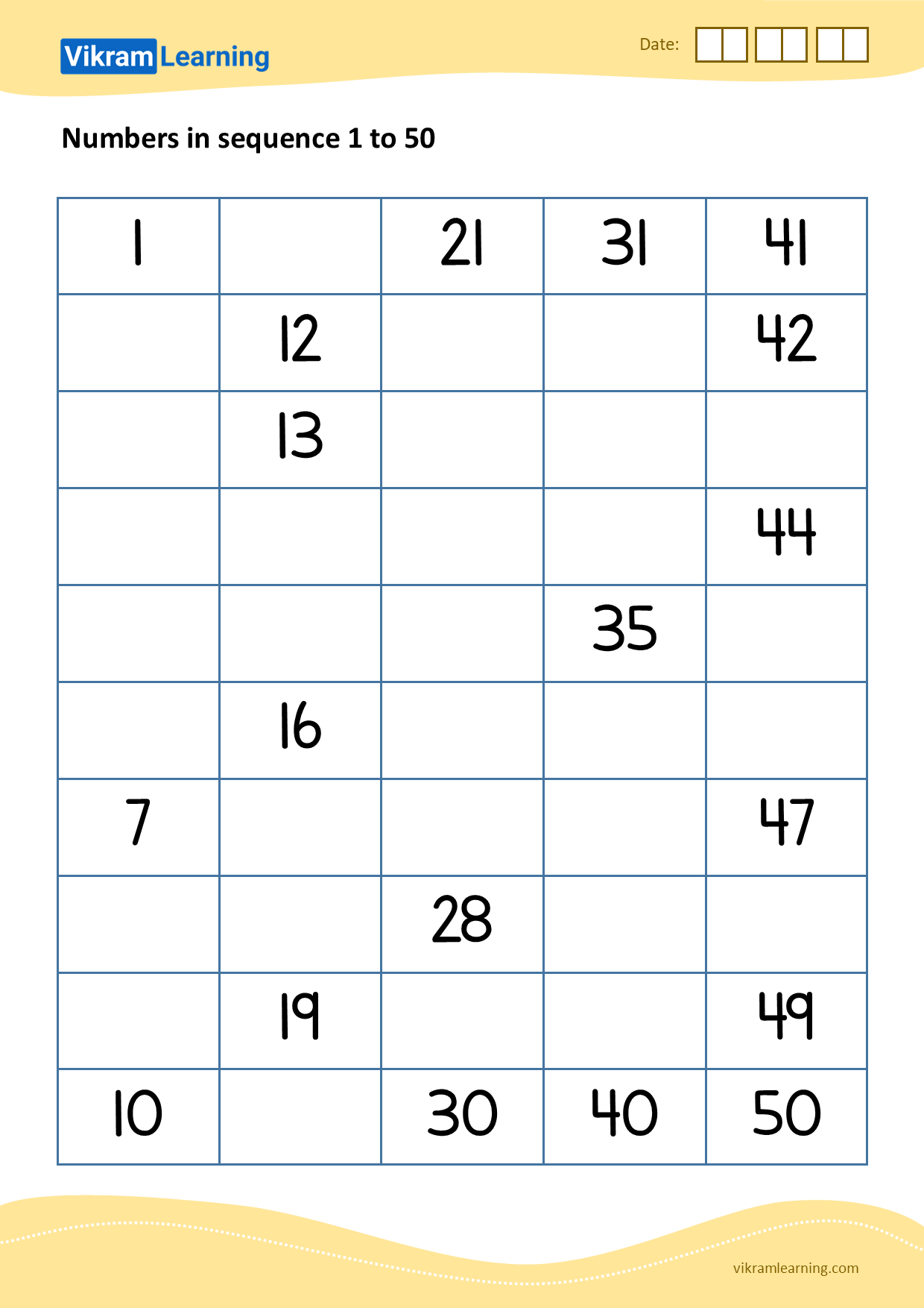 Download 02 - numbers in sequence 1 to 50 worksheets