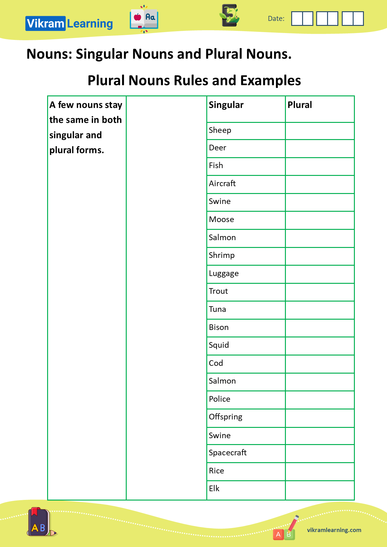 Download singular nouns and plural nouns worksheets for free ...