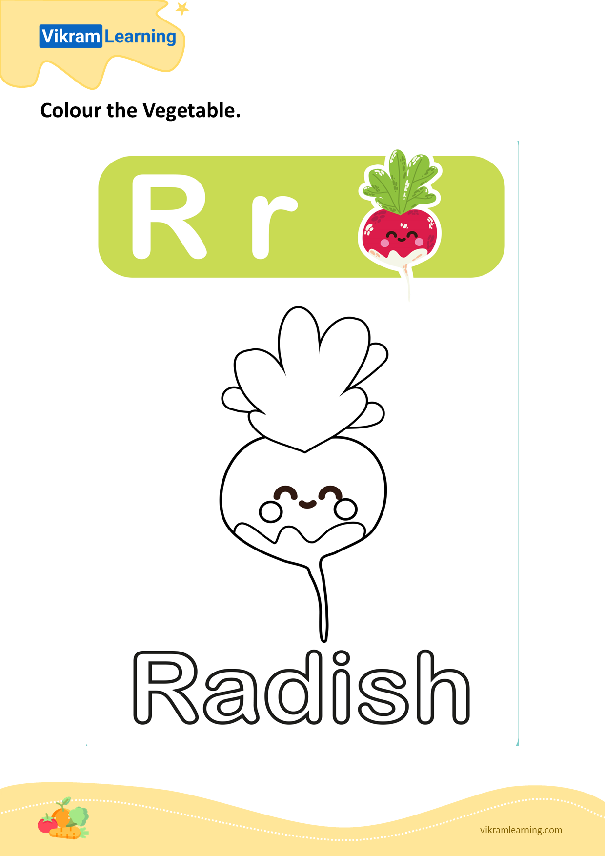 Download colour the vegetable - radish worksheets