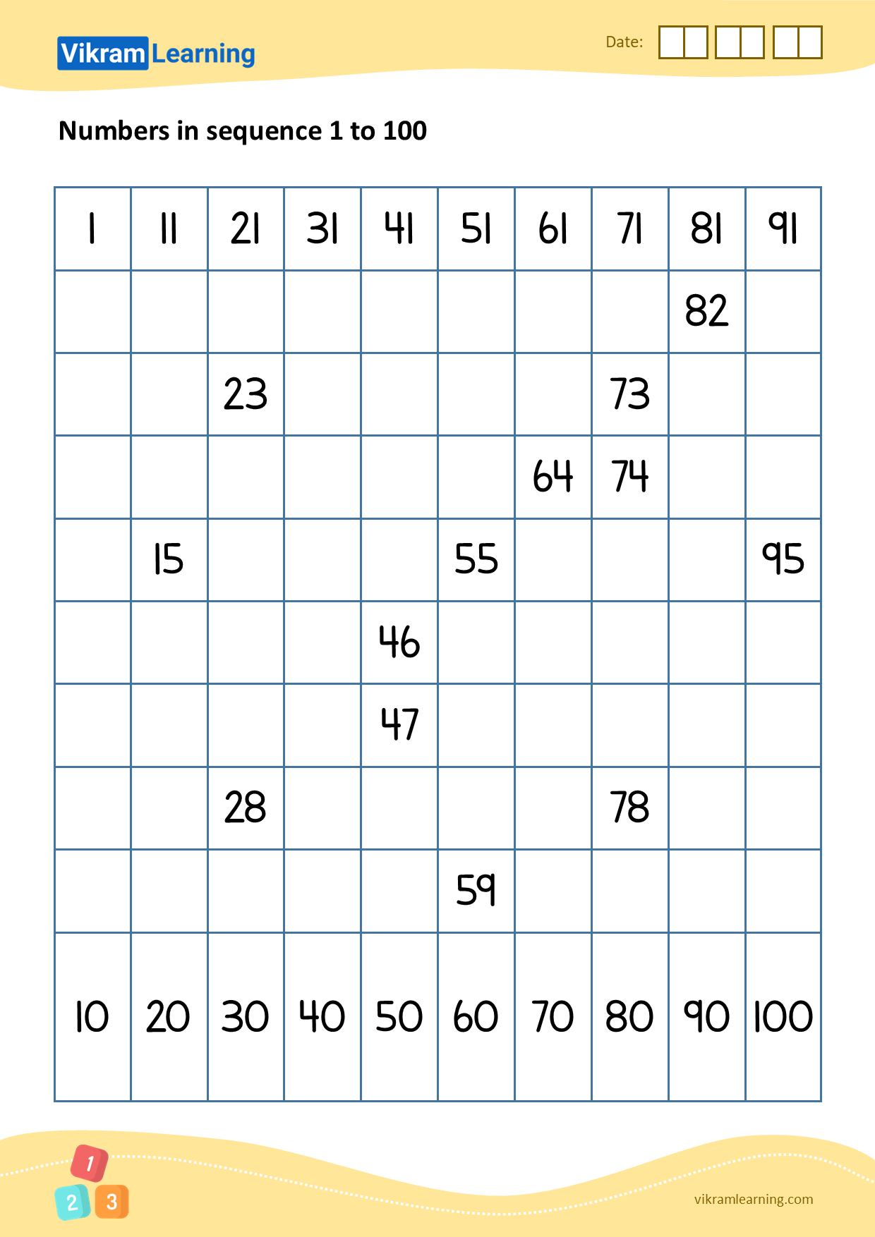 Download 03 - numbers in sequence 1 to 100 worksheets