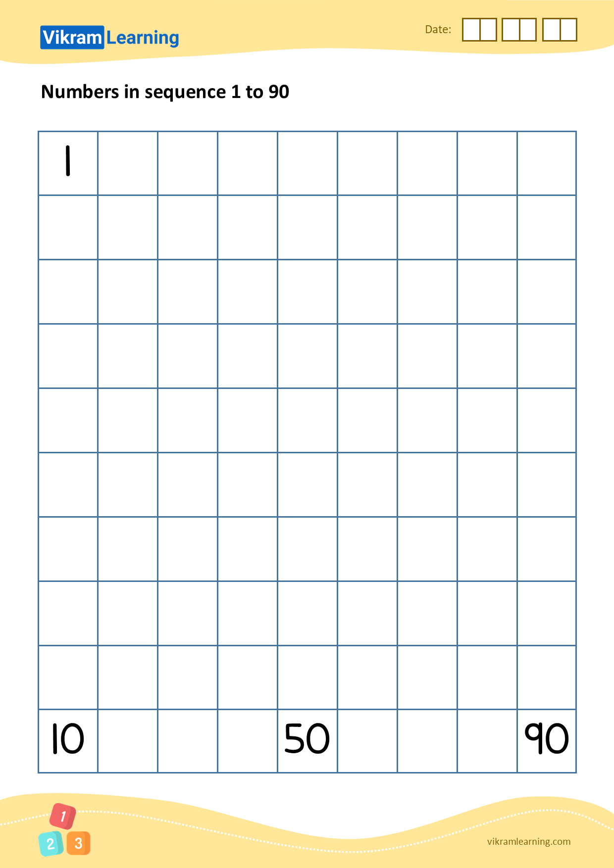 Download 10 - numbers in sequence 1 to 90 worksheets
