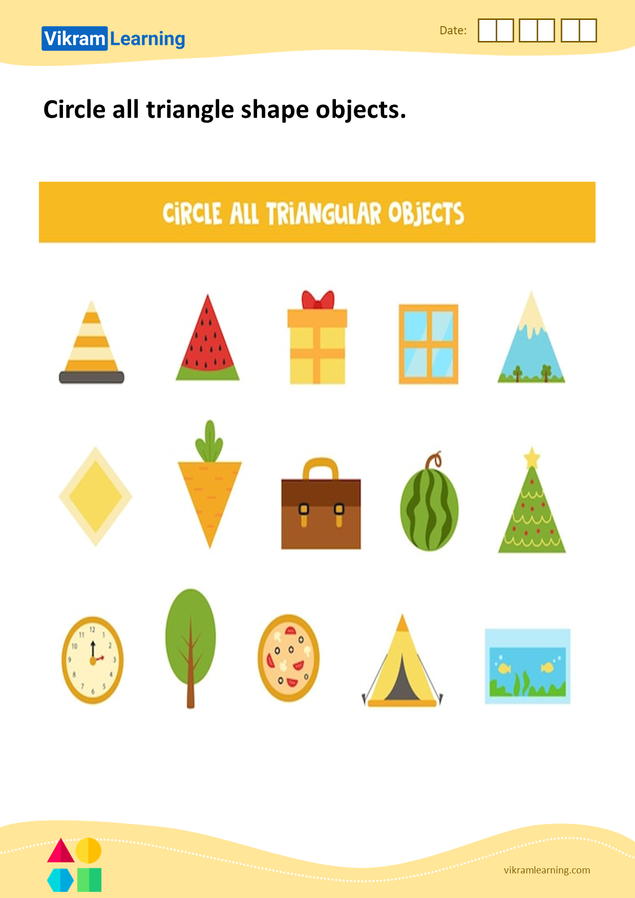 Download circle all triangle shape objects worksheets | vikramlearning.com