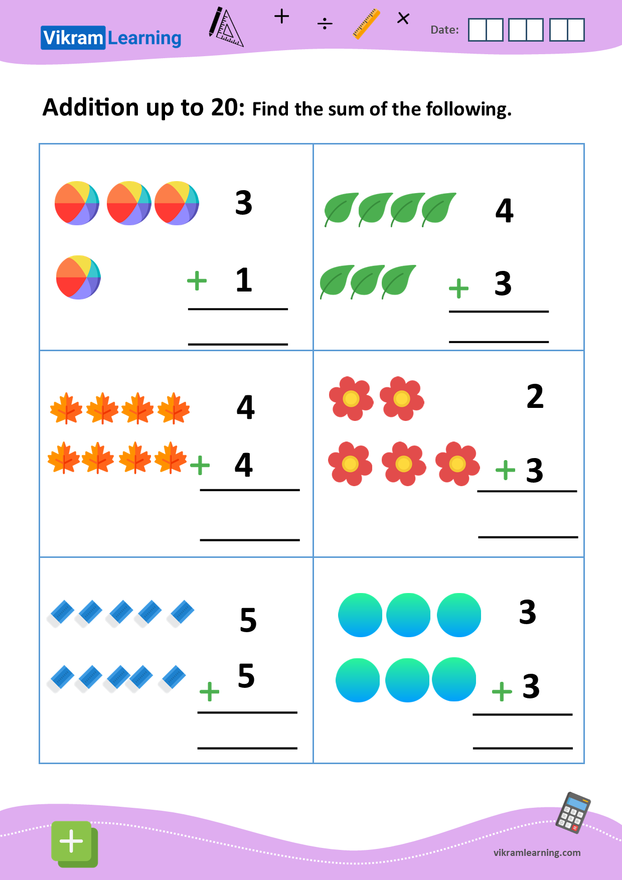 Download addition up to 20 using pictures worksheets