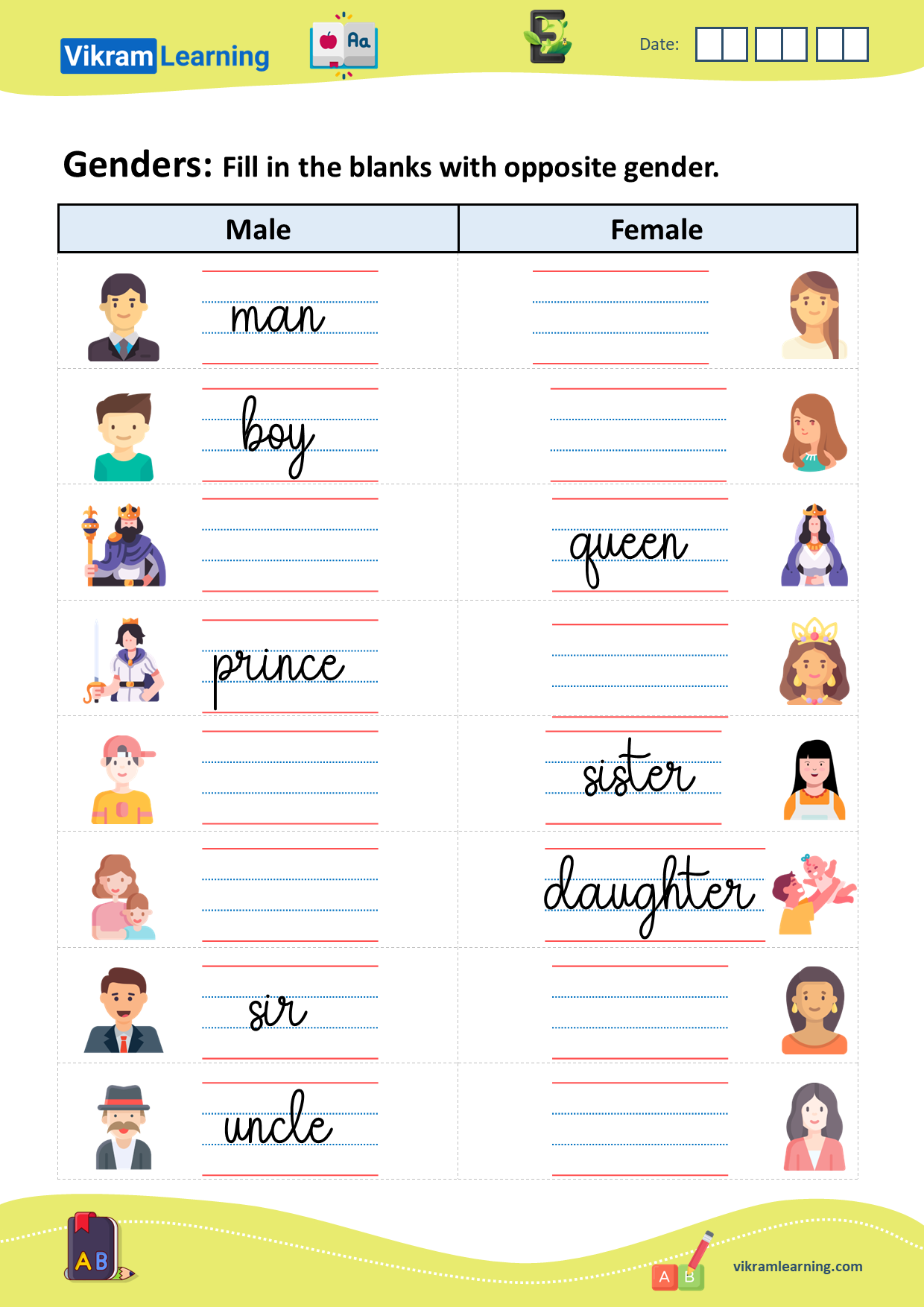 Download Genders Male Female Common Neuter Worksheets