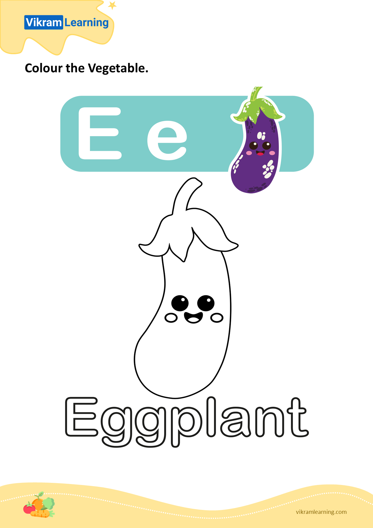 Download colour the vegetable - eggplant worksheets