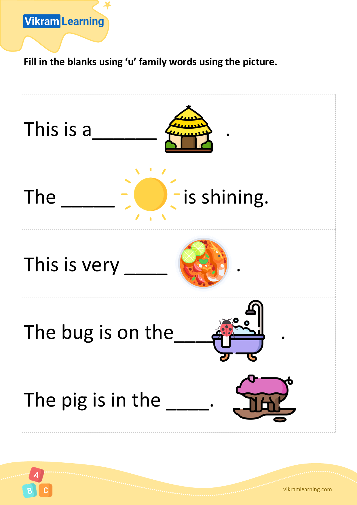 Download Fill In The Blanks Using u Family Words Using The Picture Worksheets Vikramlearning