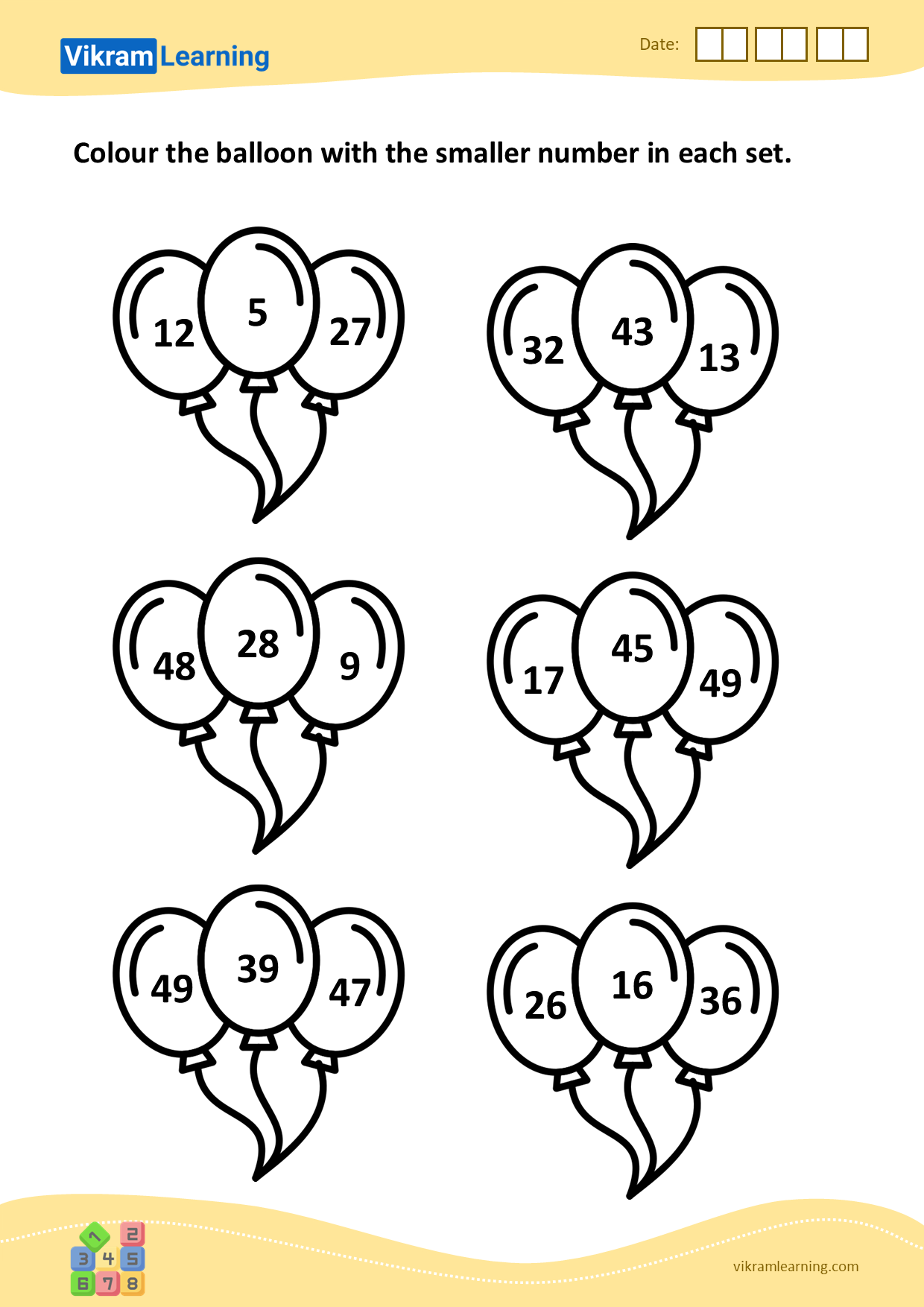 download-colour-the-balloon-with-the-smaller-number-in-each-set-worksheets-vikramlearning