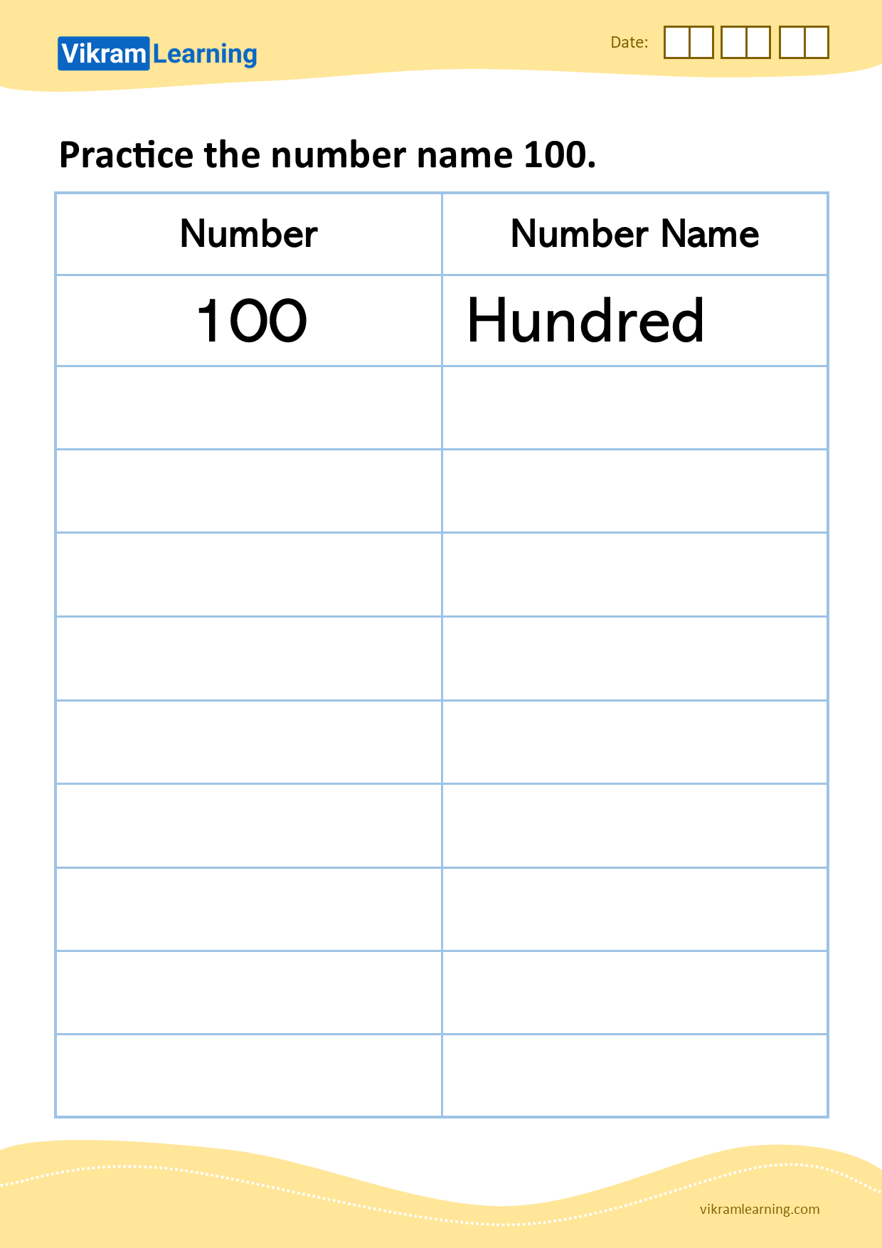 Download practice the number name 100 worksheets