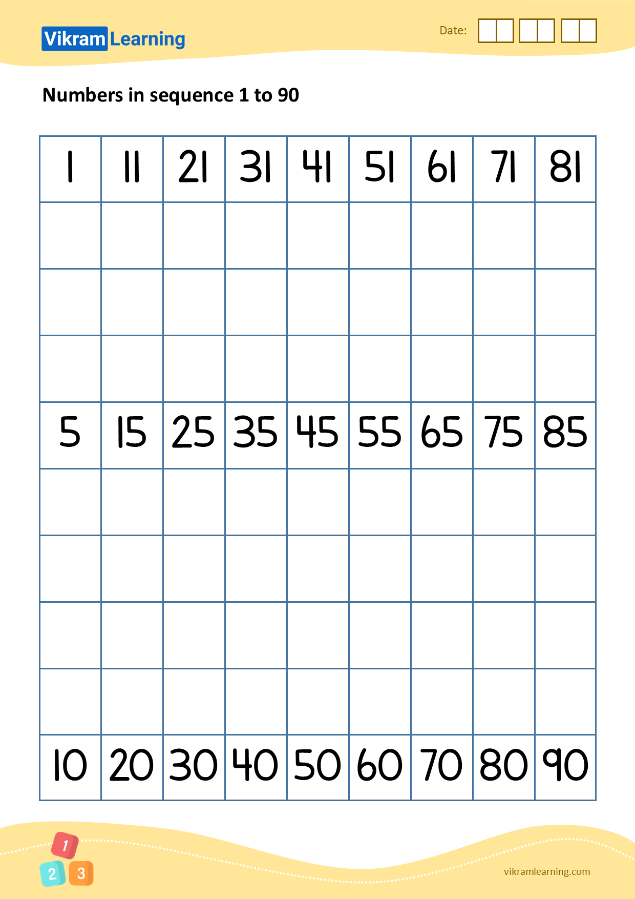 Download 05 - numbers in sequence 1 to 90 worksheets