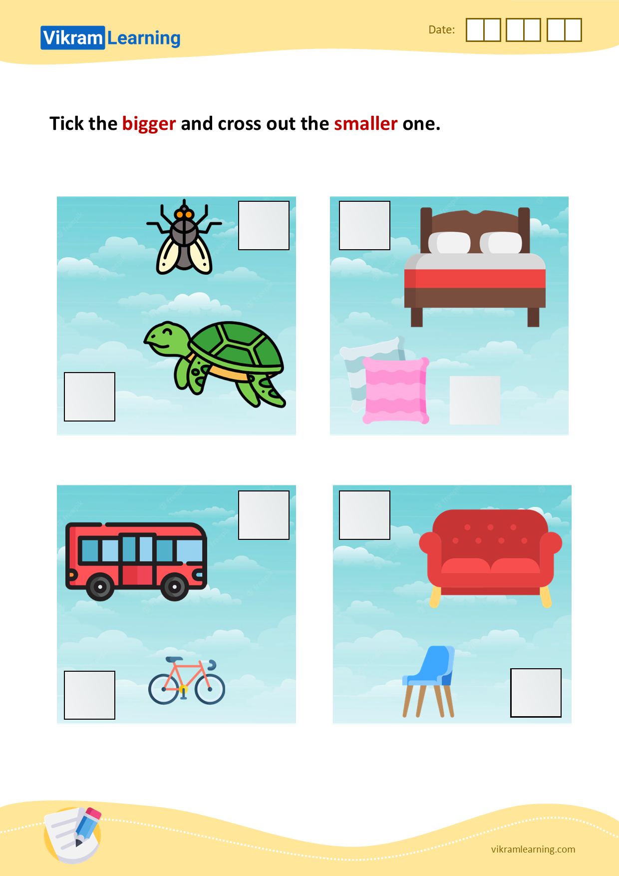 Download tick the bigger one and cross out the smaller one - 3 worksheets