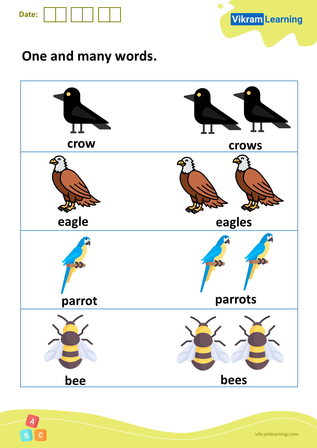 Download one and many words worksheets