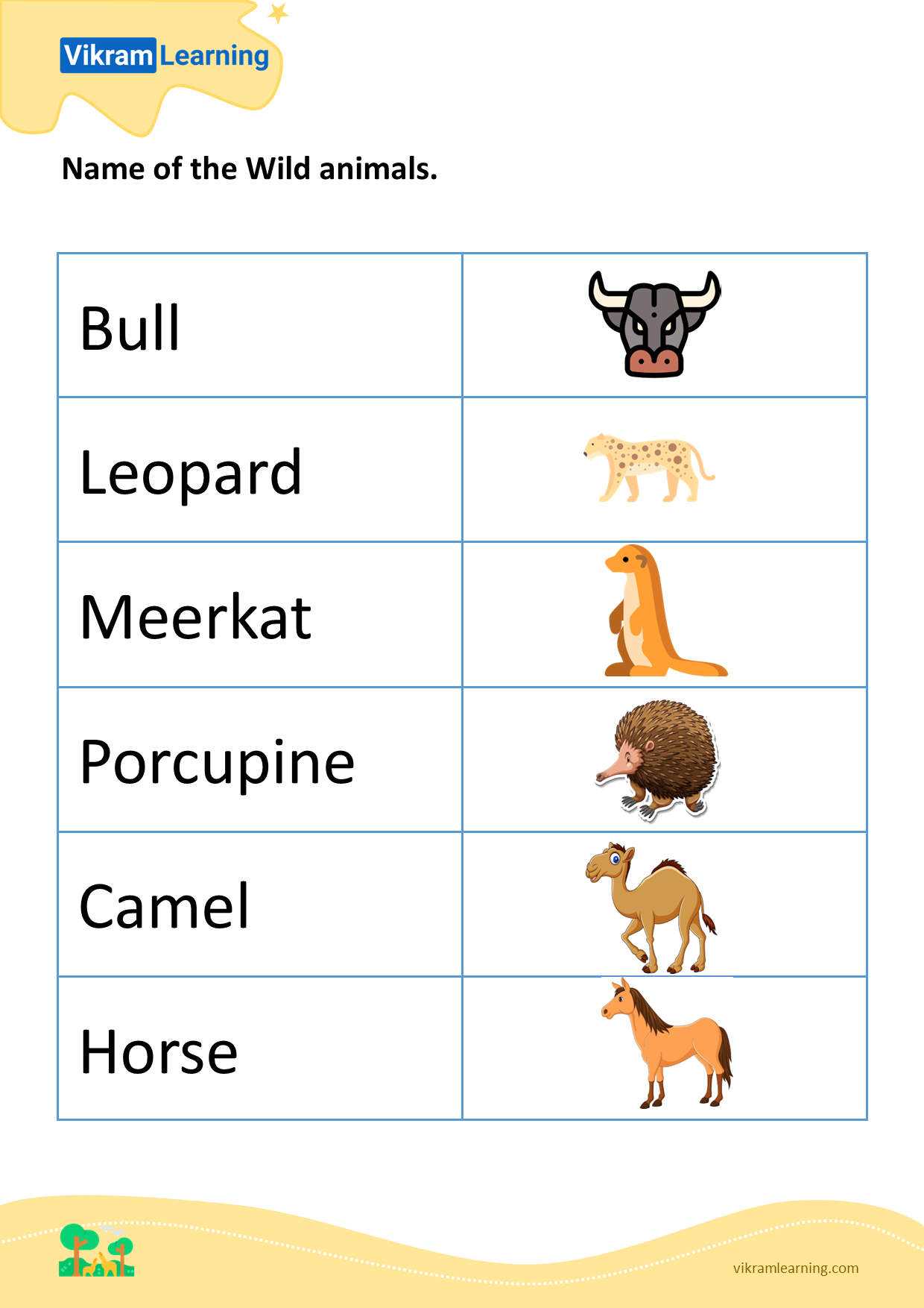 Download name of the wild animals - 4 worksheets 