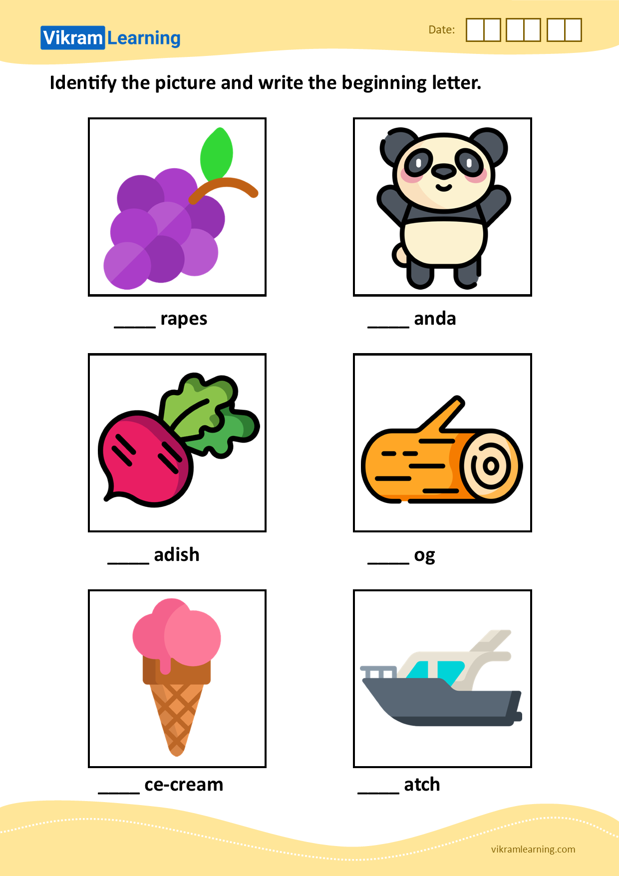 Download identify the picture and write the beginning letter - pattern 7 worksheets