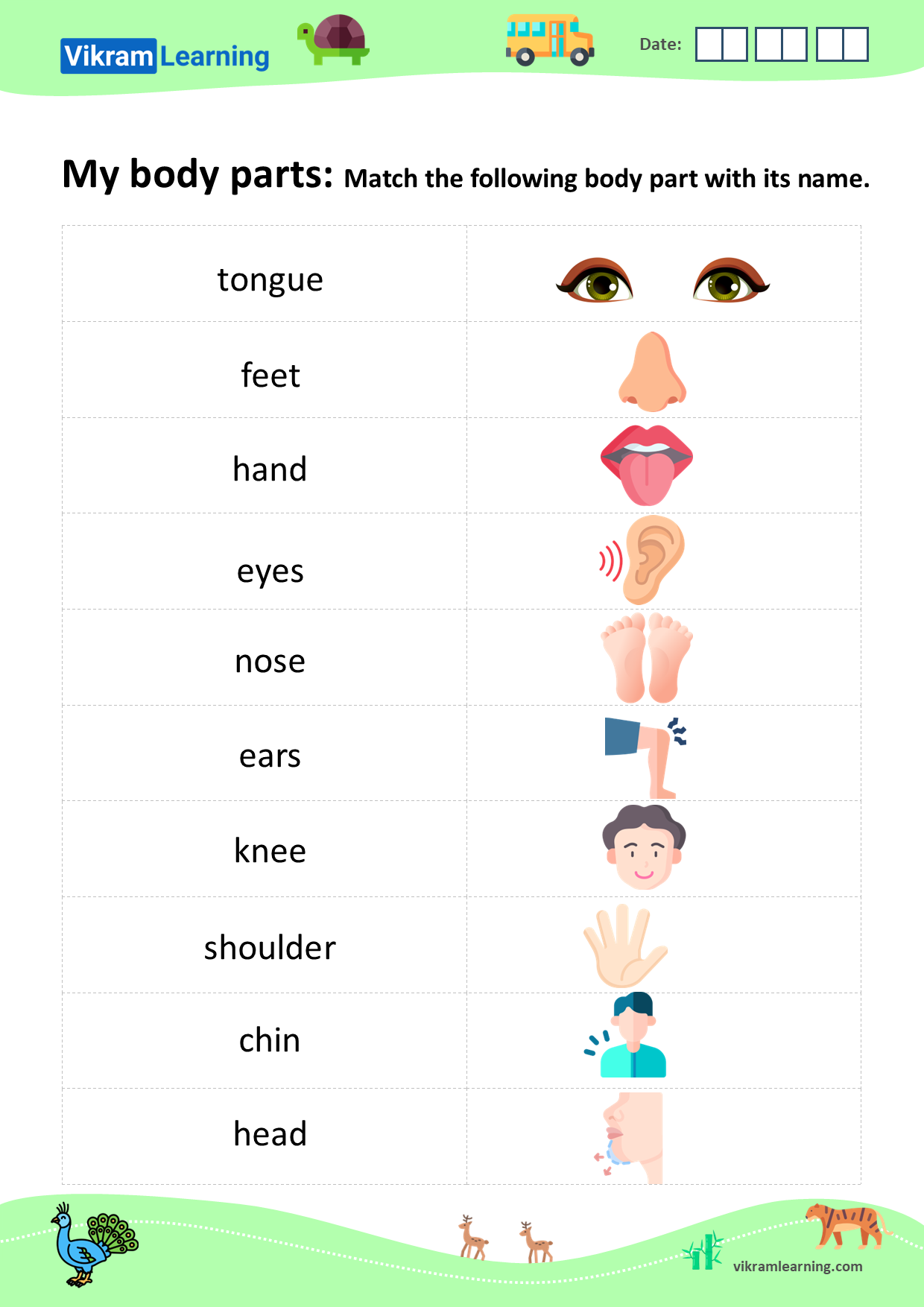 Download my body parts: external organs, sense organs, daily hygiene worksheets