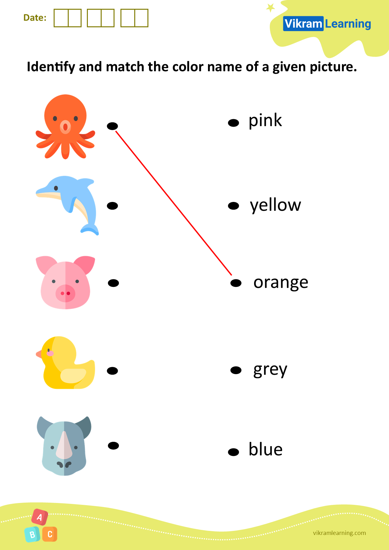 Download identify and match the color name of a given picture worksheets