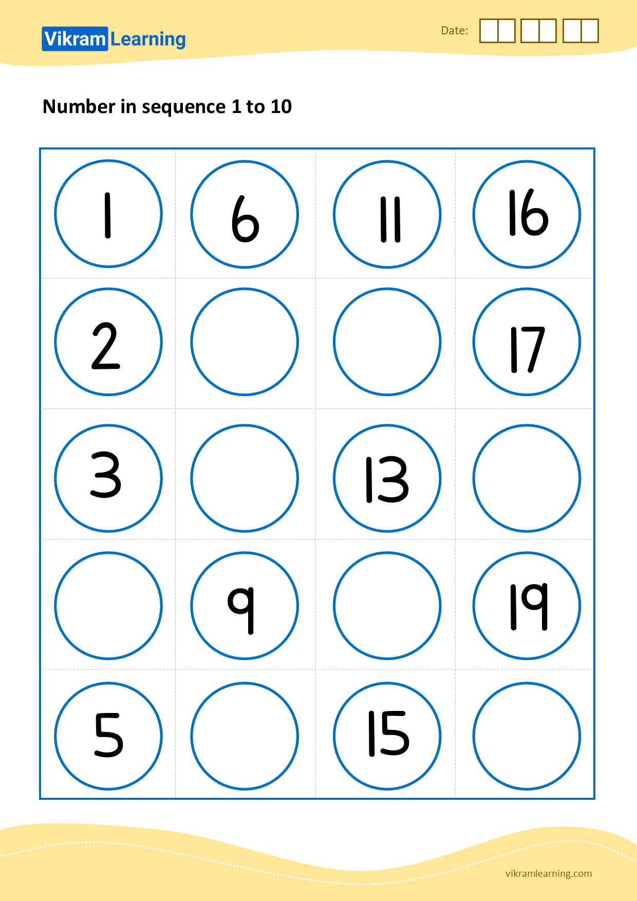 download numbers in sequence 1 to 20 pattern 1 worksheets vikramlearning com