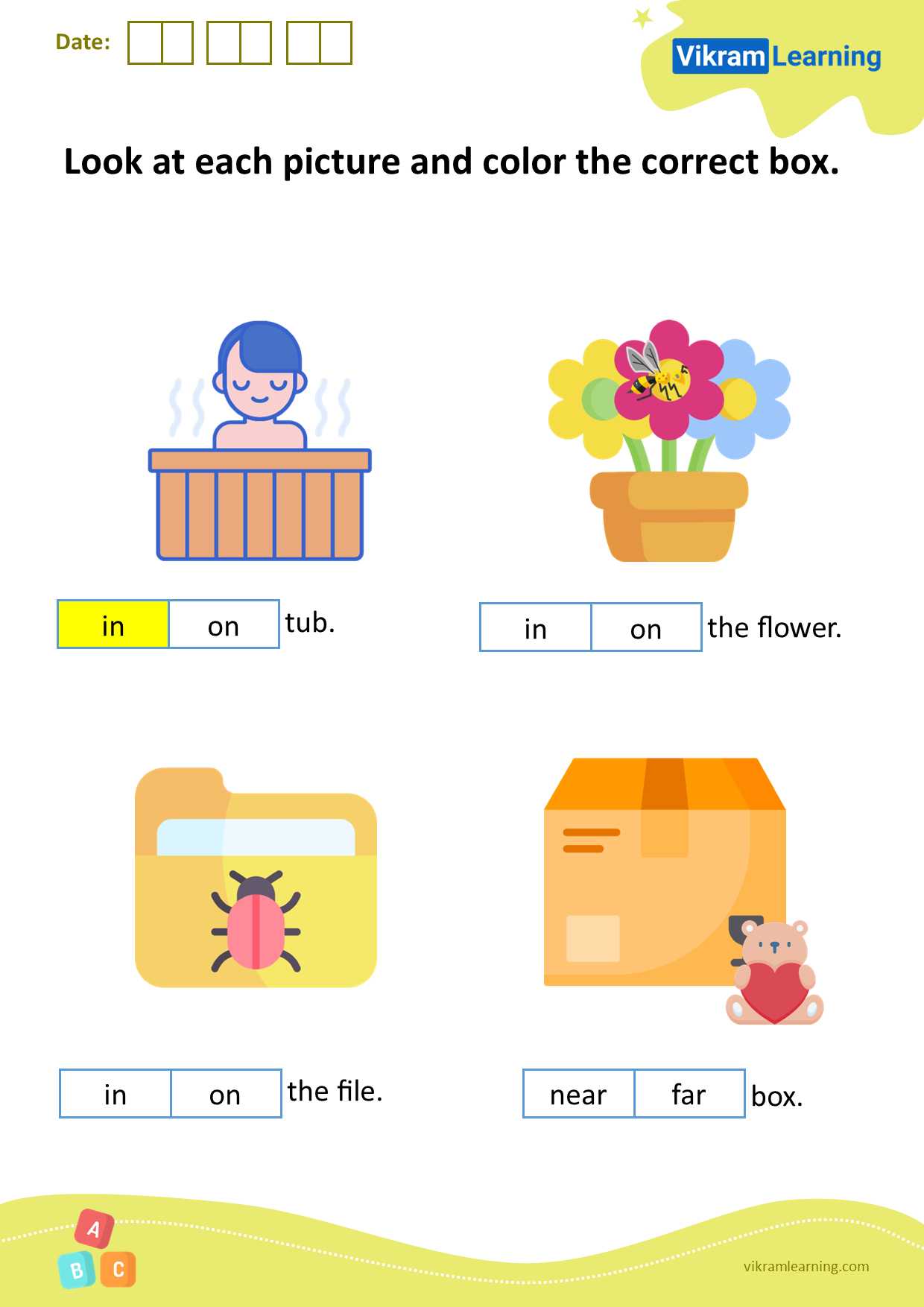 Download look at each picture and color the correct box worksheets