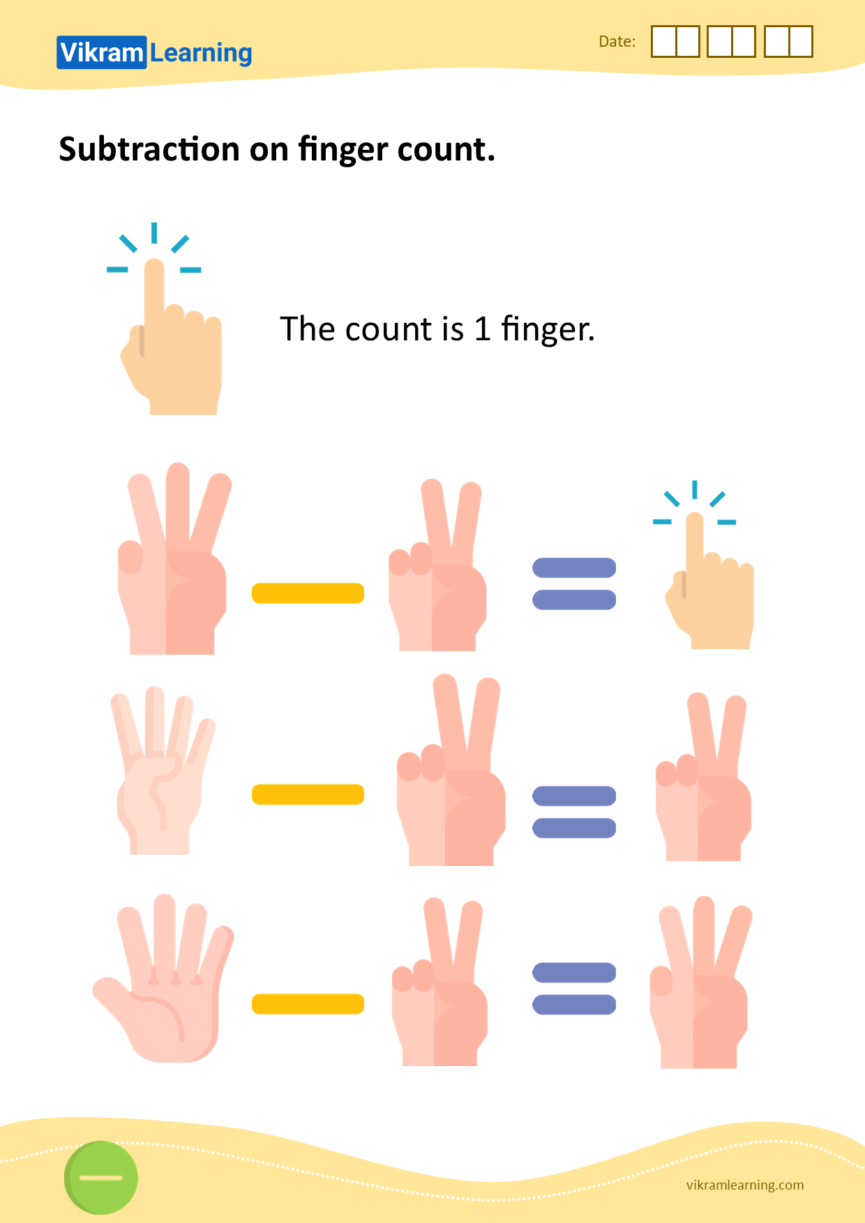Download subtraction on finger count worksheets