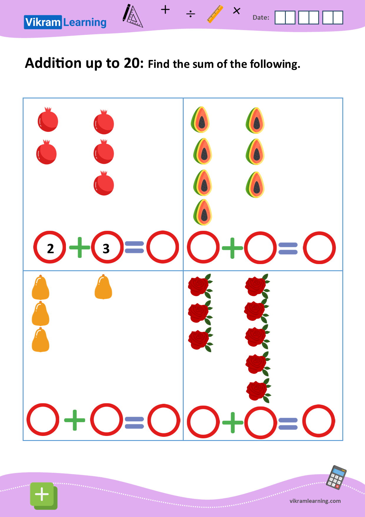 Download addition up to 20 using pictures worksheets